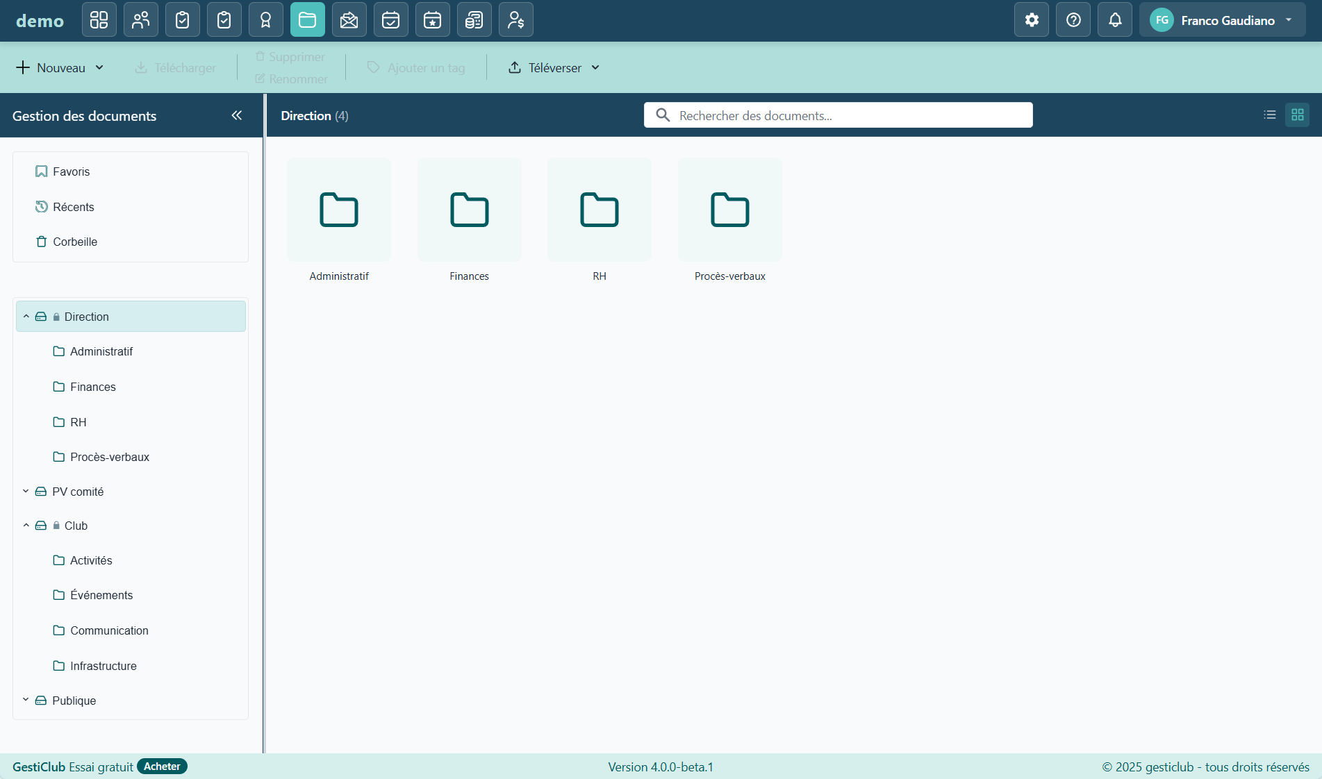 Module Documents, espaces Direction, PV comité, Club, Publique