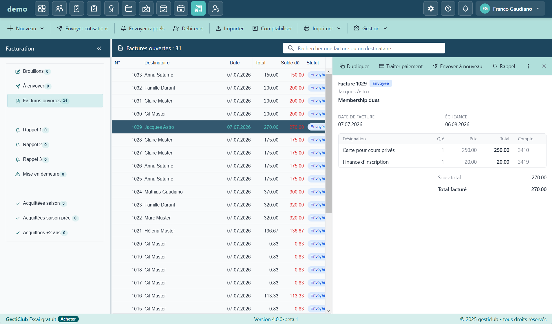 Module Facturation, factures ouvertes et pipeline