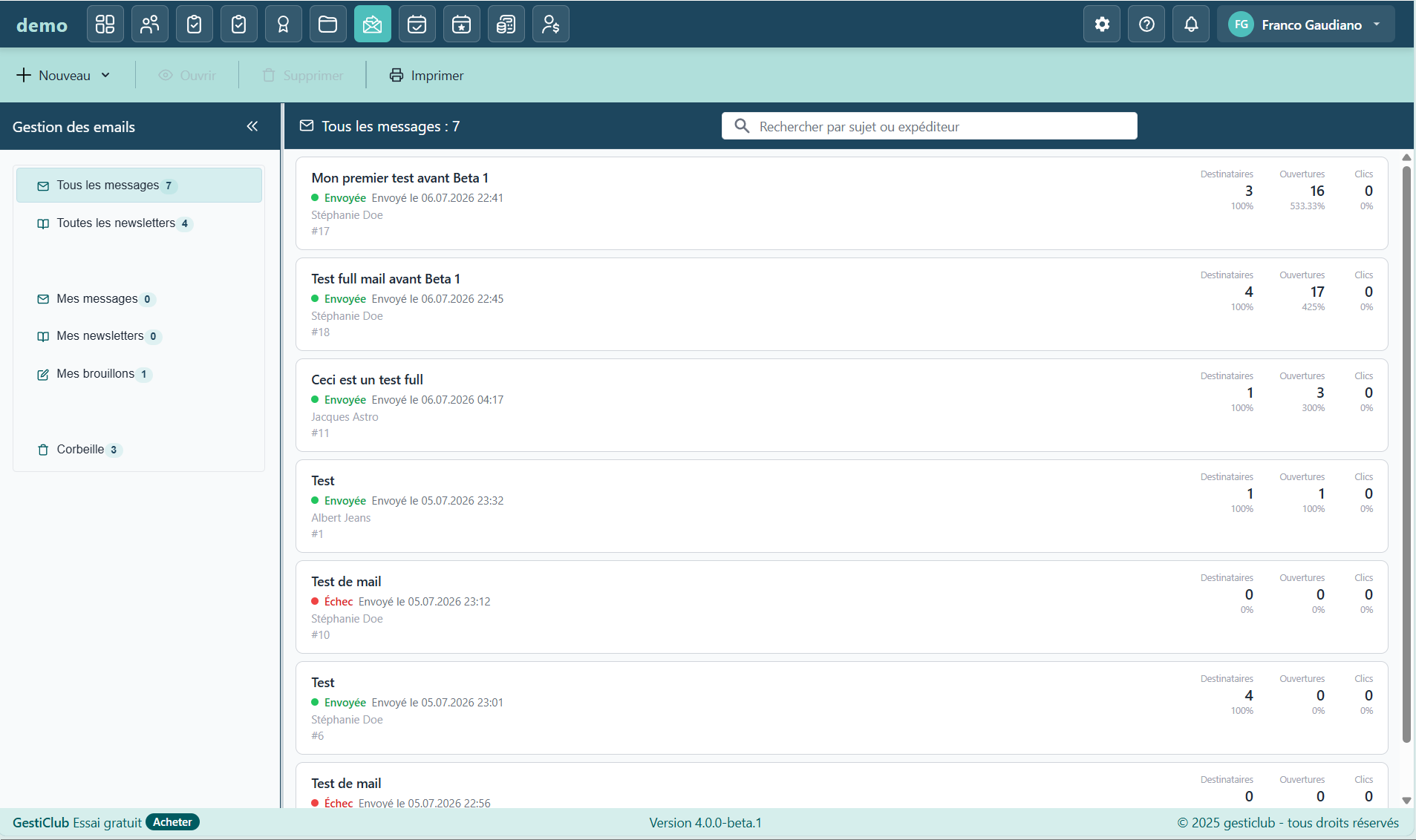 Module Emails & newsletters dans GestiClub V4
